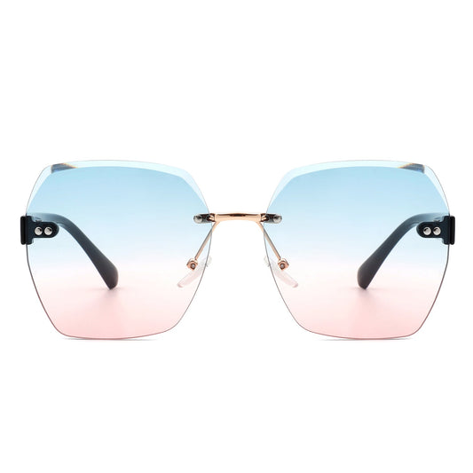 Ezernova - Oversize Square Geometric Rimless Tinted Fashion Sunglasses