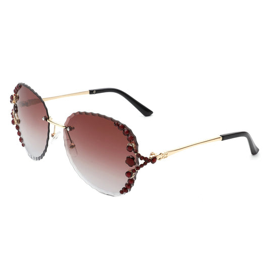 Lightblu - Women Fashion Oversize Rimless Round Rhinestone Design Sunglasses